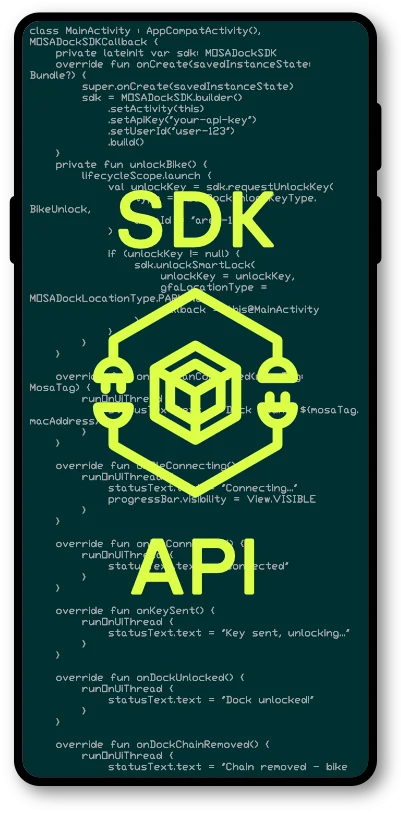 The SDK and API, shown as code on a phone